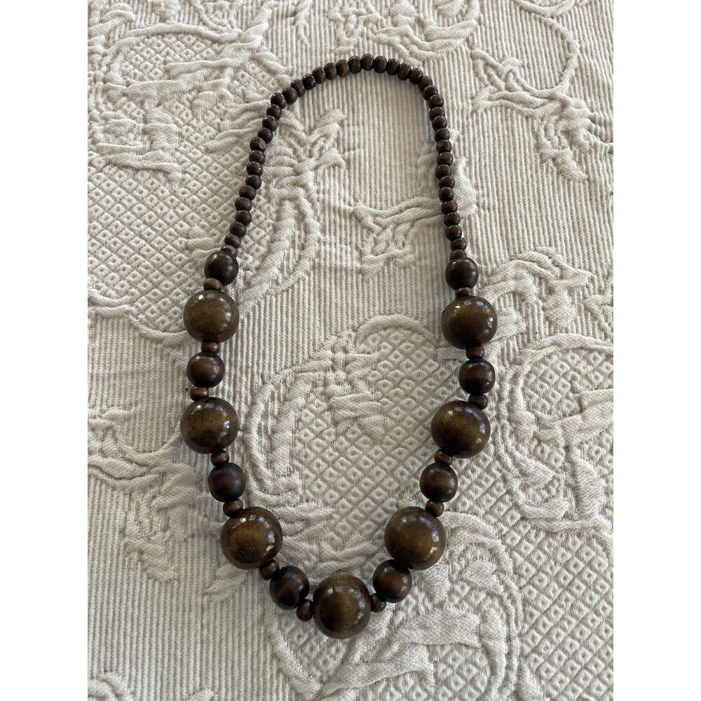 Dark Brown All Beaded Wood Necklace Chunky Various Sizes Beads